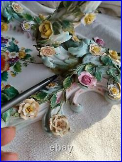 Antique German Cross Swords Mark Porcelain Cherub Flowers 3 Arm Wall Sconce Set Antique German Cross Swords Mark Porcelain Cherub Flowers 3 Arm Wall Sconce Set