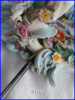 Antique German Cross Swords Mark Porcelain Cherub Flowers 3 Arm Wall Sconce Set Antique German Cross Swords Mark Porcelain Cherub Flowers 3 Arm Wall Sconce Set