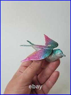 Antique German DRESDEN Christmas Ornament Flying Bird 4in