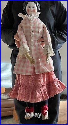 Antique German Dark Haired China Head Doll Large 25 Kister