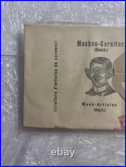Antique German Die Cut Mask Set Masken Garnitur Carnival Halloween Orig Pkg Vtg