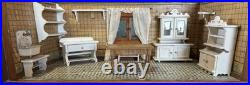 Antique German Doll House Kitchen Dining Room Blue/White Room Box WithContents