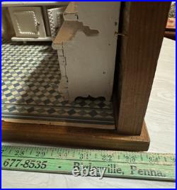 Antique German Doll House Kitchen Dining Room Blue/White Room Box WithContents