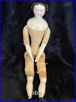 Antique German Doll Porcelain Shoulder Head Flat Boots China Head Doll W Gown