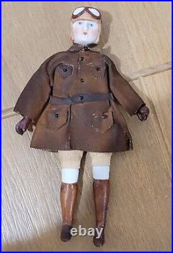 Antique German Dollhouse Doll Aviator Pilot HTF Original Jacket Molded Gloves