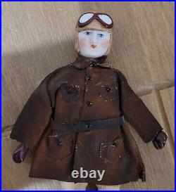 Antique German Dollhouse Doll Aviator Pilot HTF Original Jacket Molded Gloves