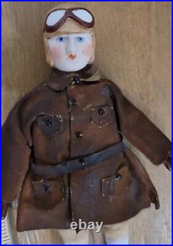 Antique German Dollhouse Doll Aviator Pilot HTF Original Jacket Molded Gloves