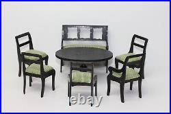 Antique German Dollhouse Kestner Black Biedermeier Parlor Set 112 Miniature