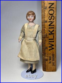Antique German Dollhouse Miniature Maid Doll Bisque All Original 4 3/4 Antique German Dollhouse Miniature Maid Doll Bisque All Original 4 3/4