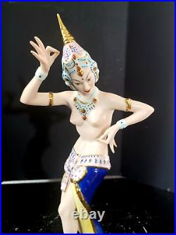 Antique German Dresden Art-Deco Thai Dancer Porcelain Figurine, 11 high