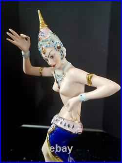 Antique German Dresden Art-Deco Thai Dancer Porcelain Figurine, 11 high