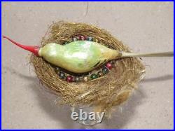 Antique German Dresden Hummingbird Real Nest Glass Christmas Ornament