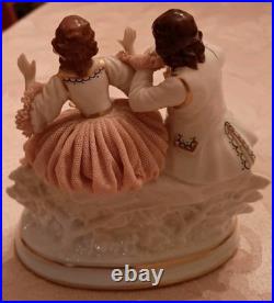 Antique German Dresden Lace Figurine of Courting Couple in Renaissance Dress