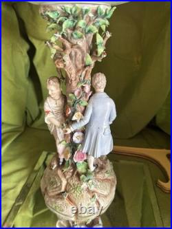 Antique German Dresden-Style Floral and Figural Pedestal Center Bowl