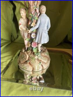 Antique German Dresden-Style Floral and Figural Pedestal Center Bowl