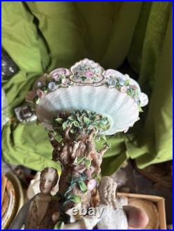 Antique German Dresden-Style Floral and Figural Pedestal Center Bowl