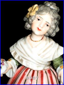 Antique German Dressel Kister Girl & Flower Bouquet Doll Rare Porcelain Figurine