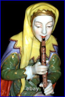 Antique German Dressel Kister Medieval Jester Musician Doll Porcelain Figurine