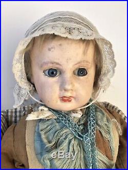 Antique German Early Papier Mache Shoulder Head 25 Doll Glass Eyes