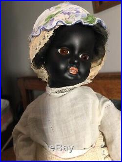 Antique German Ebony Black Armand Marseille Bisque Head Doll, 1885-on