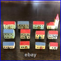 Antique German Erzgebirge Handmade Wooden Village Set, 12 Buildings Antique German Erzgebirge Handmade Wooden Village Set, 12 Buildings