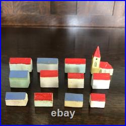 Antique German Erzgebirge Handmade Wooden Village Set, 12 Buildings Antique German Erzgebirge Handmade Wooden Village Set, 12 Buildings