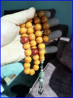 Antique German Faturan Bakelite misky veins cherry amber Prayer beads 103gra