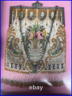 Antique German Flapper Purse Framed- Glass Beaded