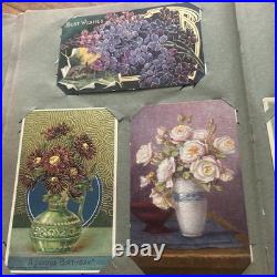 Antique German Floral Photo Album With 247 Antique/Vintage Postcards Ephemera