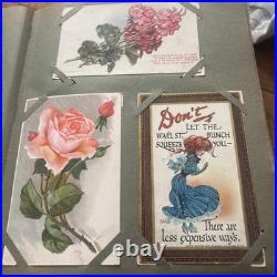 Antique German Floral Photo Album With 247 Antique/Vintage Postcards Ephemera
