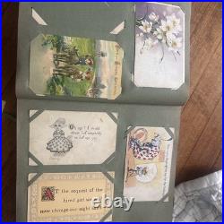 Antique German Floral Photo Album With 247 Antique/Vintage Postcards Ephemera