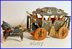 Antique German Folk Art Wooden Toy Coach & Horses, Orig. Painted Box c 1880-1910 Antique German Folk Art Wooden Toy Coach & Horses, Orig. Painted Box c 1880-1910