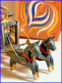 Antique German Folk Art Wooden Toy Coach & Horses, Orig. Painted Box c 1880-1910 Antique German Folk Art Wooden Toy Coach & Horses, Orig. Painted Box c 1880-1910