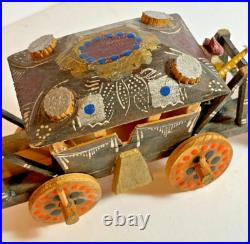 Antique German Folk Art Wooden Toy Coach & Horses, Orig. Painted Box c 1880-1910 Antique German Folk Art Wooden Toy Coach & Horses, Orig. Painted Box c 1880-1910