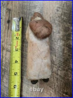 Antique German Folk Art Wool Santa Claus Paper Mache Face Christmas Ornament