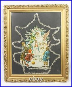 Antique German Framed Die Cut Christmas Angel ca1890