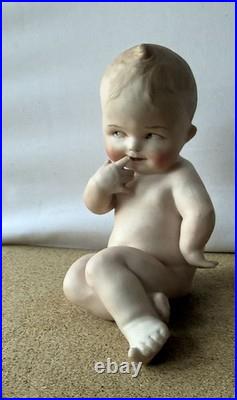 Antique German Gebruder Heubach Bisque Porcelain Nude Piano Baby Figurine