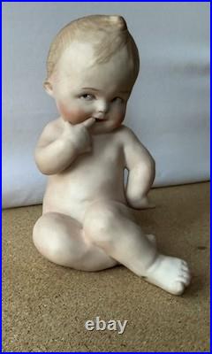 Antique German Gebruder Heubach Bisque Porcelain Nude Piano Baby Figurine