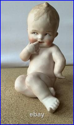 Antique German Gebruder Heubach Bisque Porcelain Nude Piano Baby Figurine