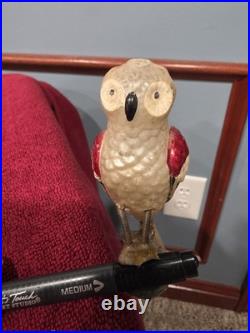 Antique German Glass Large Eyed Owl on a Clip Christmas Ornament