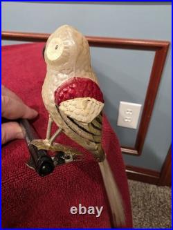 Antique German Glass Large Eyed Owl on a Clip Christmas Ornament