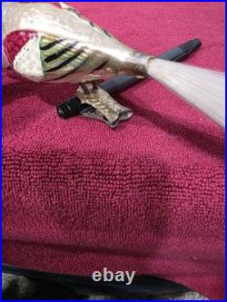 Antique German Glass Large Eyed Owl on a Clip Christmas Ornament