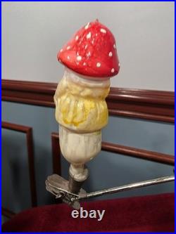 Antique German Glass Mushroom Man on a Stump on a Clip Christmas Ornament