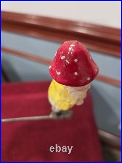Antique German Glass Mushroom Man on a Stump on a Clip Christmas Ornament