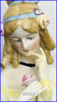 Antique German Goebel Jenny Lind Half Doll Pin Cushion Lady with Flower 5.5