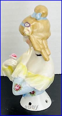 Antique German Goebel Jenny Lind Half Doll Pin Cushion Lady with Flower 5.5