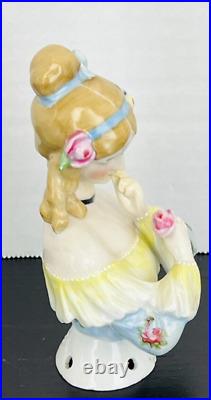 Antique German Goebel Jenny Lind Half Doll Pin Cushion Lady with Flower 5.5