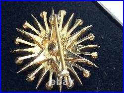 Antique German Gold On Sterling Silver Sparkly Diamond Paste Starburst Brooch
