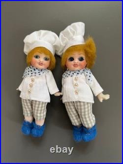 Antique German Googly Bisque Dolls Pair 11cm Vintage Collectible Rare