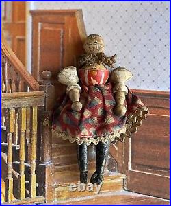Antique German Grodnertal  Carved Wooden Miniature Dollhouse Victorian Doll